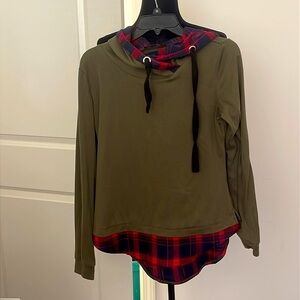 DJT Long Sleeve Green & Plaid Hooded Tunic Size M